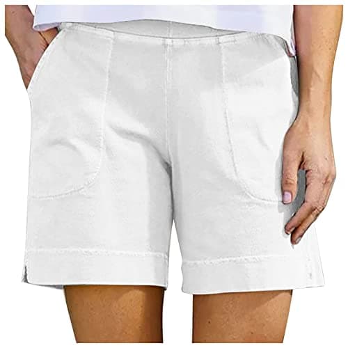 Yxzogd Women's Casual Cotton Linen High-Waist Bermudas with Pocket