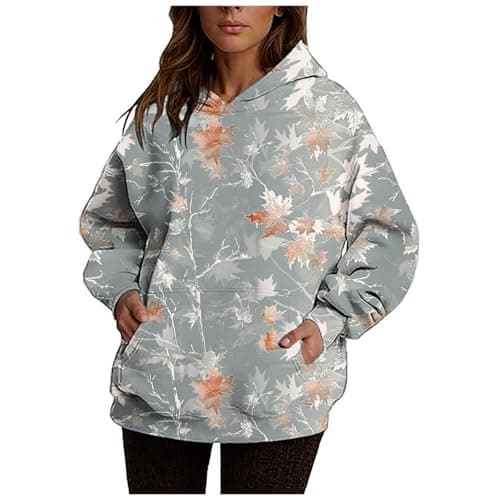 Ceboyel Womens Maple Leaf Camo Oversized Hoodie Trendy Teen Girls Fashion