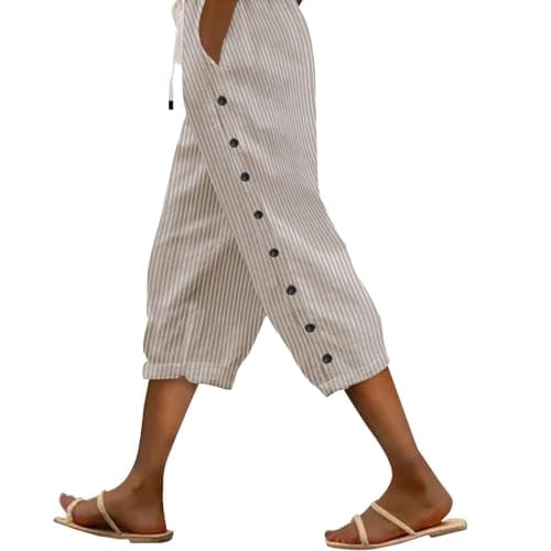 2025 Women's Lightweight Striped Linen Capri Pants