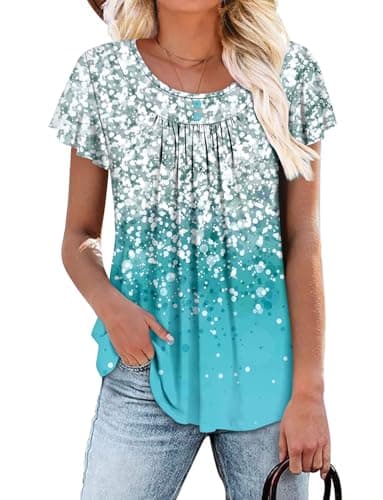 Angerella Women's Flirty Summer Pleated Floral Tunic Top S-3XL