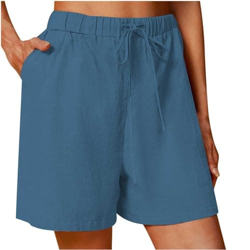 Sktremeuru Lightweight Linen Shorts for Women Elastic Waist Casual ShortsSummer Pockets