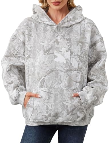 Eutten Womens Camo Hoodies Maple Leaf Print Oversized Fleece Sweatshirt with Pocket