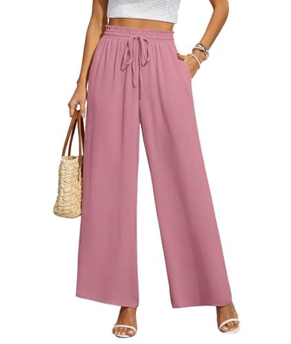 CZYINXIAN Women's Wide Leg Casual Pants with Adjustable Elastic Waist and Pockets