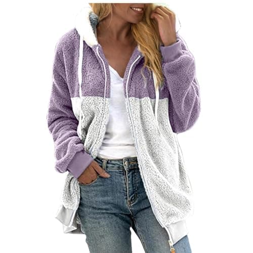 Oversized Sherpa Fleece Jacket for Women Warm Winter Coat Zip Up Pockets