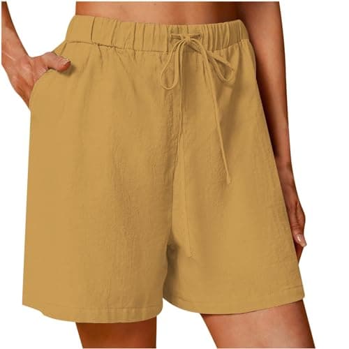 Sktremeuru Lightweight Linen Shorts for Women Elastic Waist Casual ShortsSummer Pockets