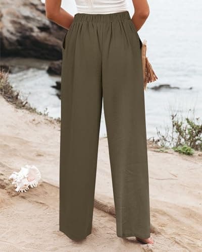 Wide Leg Pants for Women - Elastic Waist, Backed, Business and Casual Wear, with Pockets