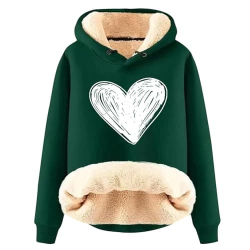 Warm Heart Print Fleece Hoodie for Women Winter Casual Pullovers