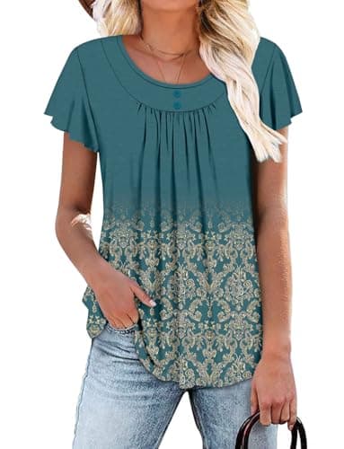 Angerella Women's Flirty Summer Pleated Floral Tunic Top S-3XL
