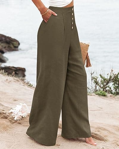 Wide Leg Pants for Women - Elastic Waist, Backed, Business and Casual Wear, with Pockets