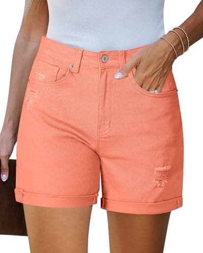 LookbookStore Women's Stretchy High-Waisted Ripped Denim Shorts