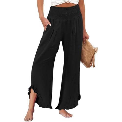 GOKKILRW Women's Lightweight Boho Linen High Waist Flowy Palazzo Pants