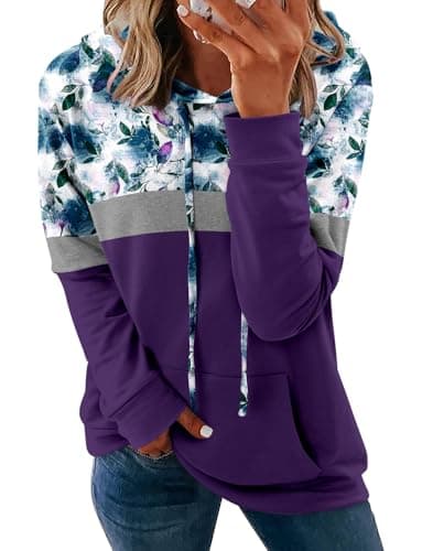 Women's Casual Tie Dye & Floral Print Hoodie Sweatshirt