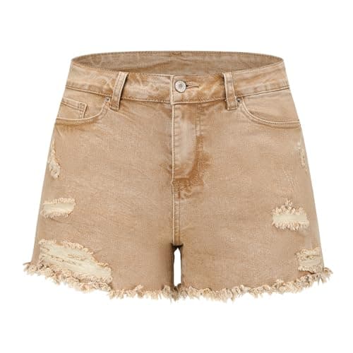 Thunder Star Women's Mid Rise Ripped Stretch Denim Shorts