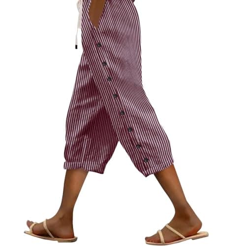 2025 Women's Lightweight Striped Linen Capri Pants