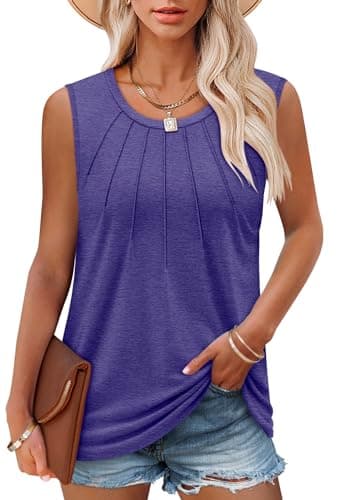 Angerella Women's Sleeveless Pleated Tank Tops for Summer