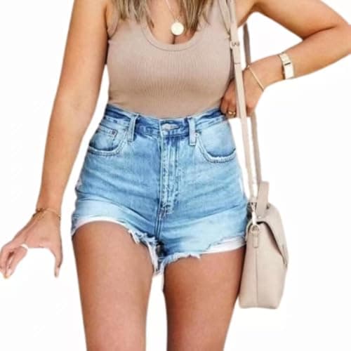 CME SHOWU Women's Blue Ripped Denim Shorts for Summer