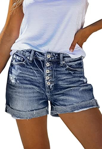 HUUSA Women's High-Waist Ripped Denim Shorts Casual Jeans with Pockets