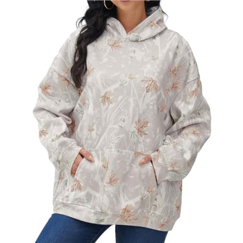Lynkiss Women's Cotton Camo Hoodie with Maple Leaf Print