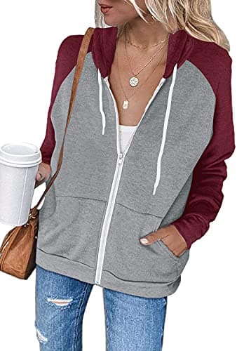 Ezbelle Women's Color Block Zip-Up Hoodie Sweatshirt with Pockets