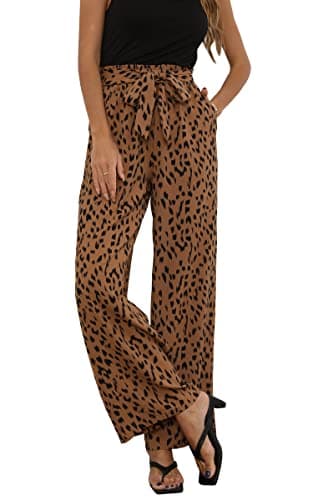 Womens Cotton Palazzo Wide Leg Pants with Pockets and Belt