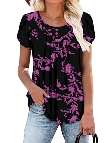 Angerella Women's Flirty Summer Pleated Floral Tunic Top S-3XL