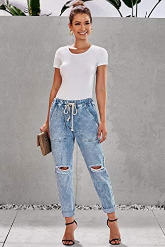 Metietila Women’s Casual Distressed Stretch Jean Denim Pants