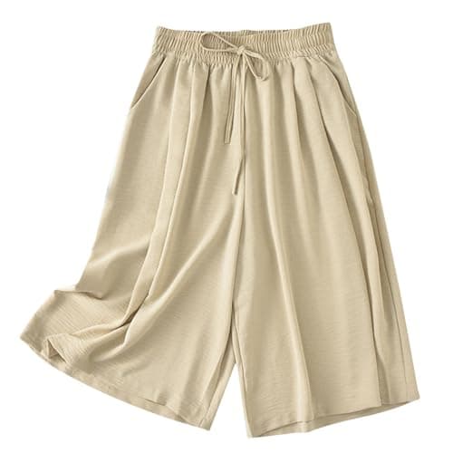 Yxzogd Women's High Waisted Wide Leg Drawstring Capri Pants with Pocket