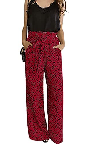 Womens Cotton Palazzo Wide Leg Pants with Pockets and Belt