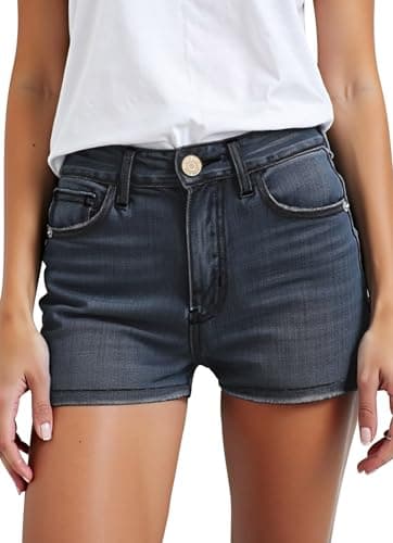 HOCAIES Women's Mid Rise Denim Shorts Folded Hem
