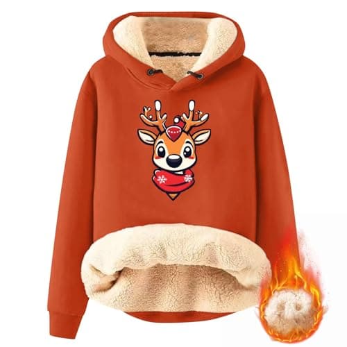 FlekmanArt Thick Warm Sherpa Fleece Pullover Hoodies with Christmas Print