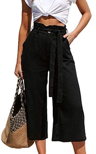 Womens Cotton Palazzo Wide Leg Pants with Pockets and Belt