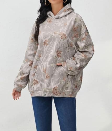 Lynkiss Women's Cotton Camo Hoodie with Maple Leaf Print
