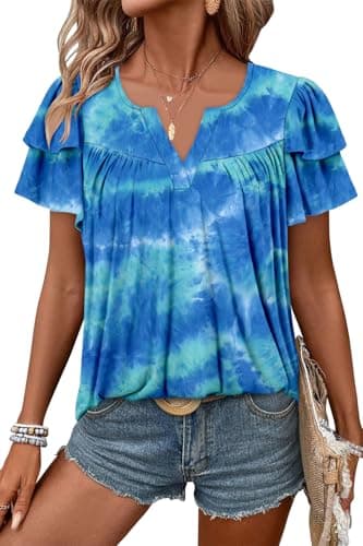 Angerella Women's Floral Print Short Sleeve V-Neck Tunic Tops