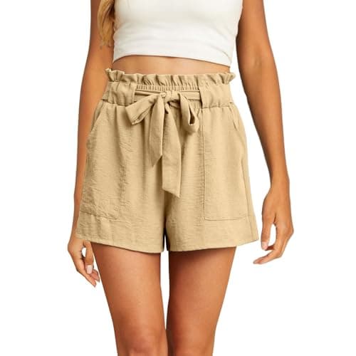 2025 High Waist Elastic Linen Shorts with Bowknot Pockets for Women