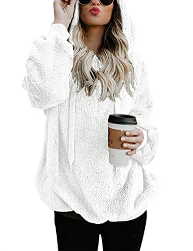 Romanstii Women's Casual Double Fuzzy Sweatshirt Hoodie Outwear S-XXL