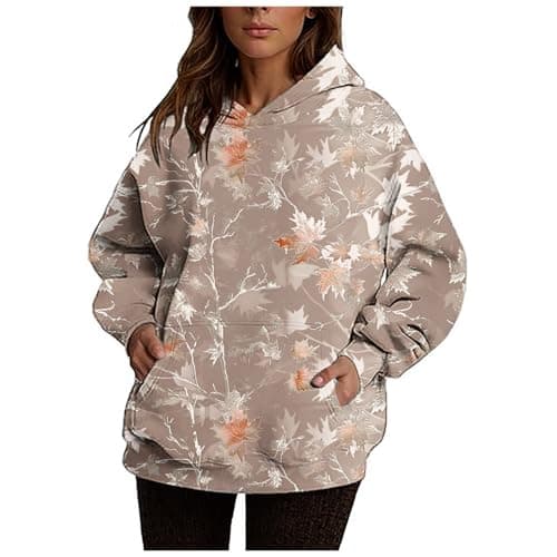 Ceboyel Womens Maple Leaf Camo Oversized Hoodie Trendy Teen Girls Fashion