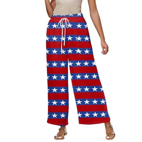 Elastic High Waisted Floral Print Wide Leg Linen Pants with Pockets