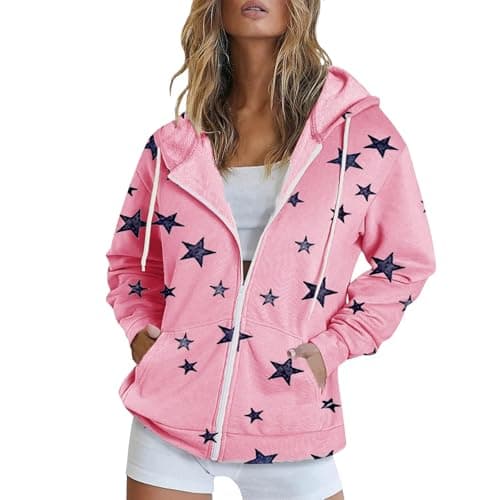 Lolvmvchi Women's Oversized Zip Track Loose Printed Hoodie Jacket XL3 Winter Coat