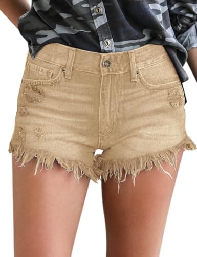 Luvamia Women's Casual High-Waisted Frayed Denim Shorts