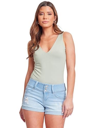 YMI Women's Junior Wannabettabutt 3-Button Mid-Rise Cuffed Jeans Shorts