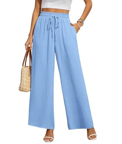 CZYINXIAN Women's Wide Leg Casual Pants with Adjustable Elastic Waist and Pockets