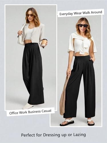 EVALESS Women's High Waisted Wide Leg Waffle Knit Palazzo Pants with Pockets