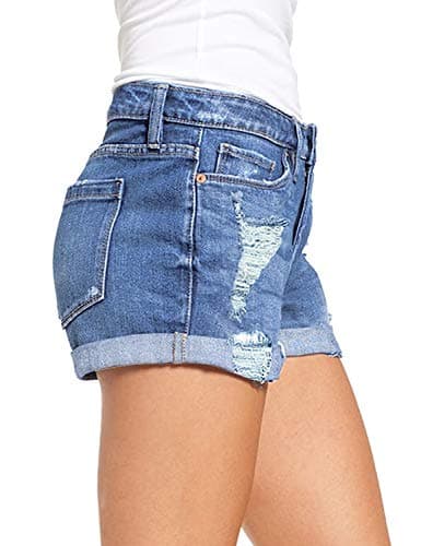 Luvamia Women's High-Waisted Ripped Denim Shorts
