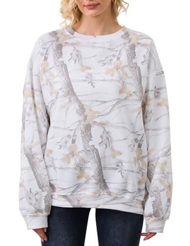 Oversized Women's Camo Sweatshirt with Maple Leaf Print Fleece Hoodie