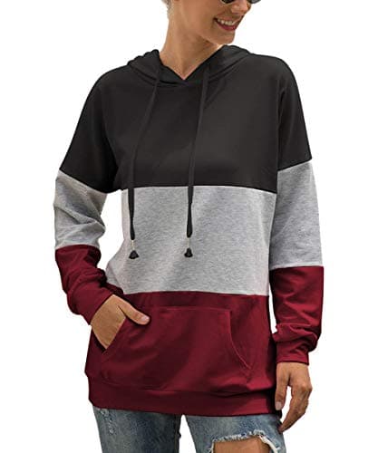 Barlver Women's Casual Color Block Long Sleeve Hoodies with Pocket