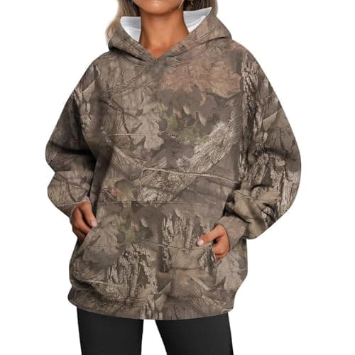 Thatrich Camo Sweatshirt Women Maple Leaf Graphic Hoodies