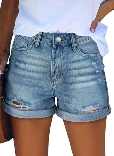 KISSMODA High-Waisted Ripped Denim Shorts for Women