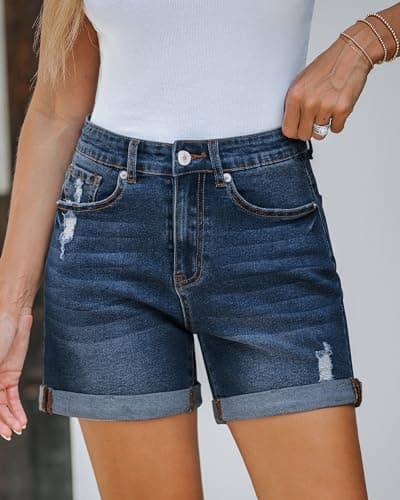 LookbookStore Women's Stretchy High-Waisted Ripped Denim Shorts