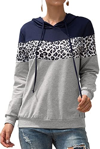 Barlver Women's Casual Color Block Long Sleeve Hoodies with Pocket