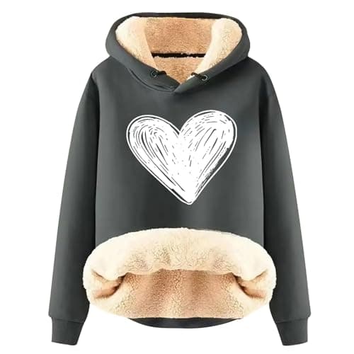 Warm Heart Print Fleece Hoodie for Women Winter Casual Pullovers